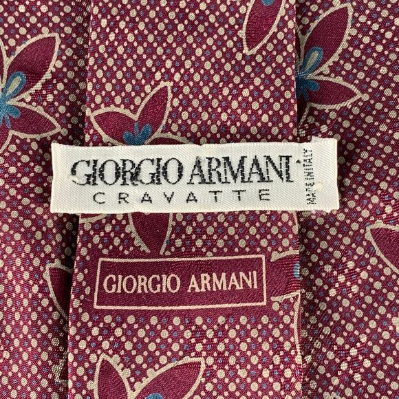 GIORGIO ARMANI Burgundy Taupe Abstract Floral Silk Tie - Picture 3 of 4